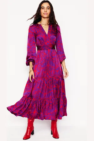 Boden Pippa Satin Maxi Dress-Amethyst, Elaborate Leaf Female