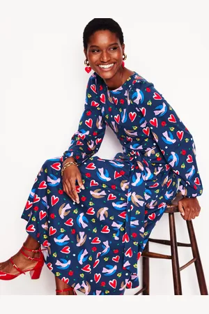 Boden Leandra Jersey Midi Dress-French Navy, Heart Flutter Female