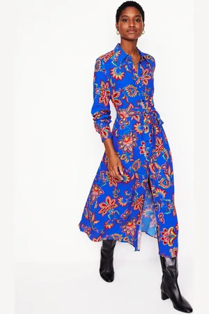 Boden Kate Midi Shirt Dress-Gallery Blue, Whimsical Vine Female