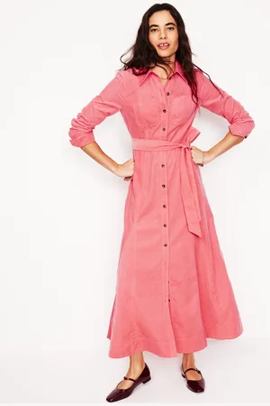 Boden Tess Cord Midi Shirt Dress-Azalea Pink Female