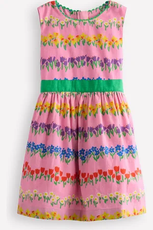 Boden Cotton Linen Vintage Dress-Pink Spring Floral Stripe Female