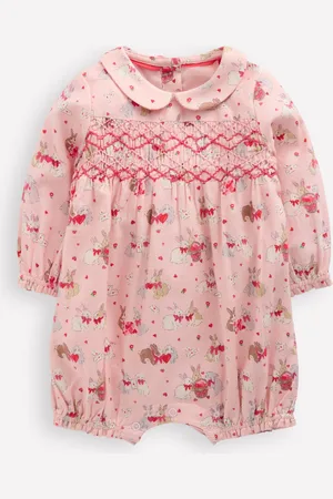 Boden Smocked Romper-Pink Love Bunnies Female