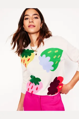 Boden Lydia Cashmere Jumper-Ecru, Strawberries Female