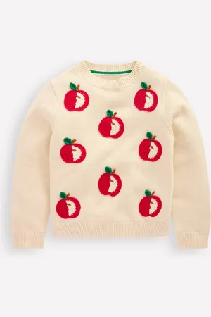 Boden Karina Fun Crochet Jumper-Ivory Apples Female