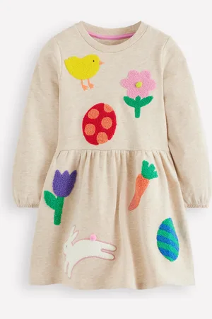 Boden Boucle Appliqué Sweat Dress-Oatmeal Marl Easter Patches Female