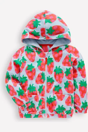 Boden Zip-Through Towelling Hoodie-Misty Blue Strawberry Female