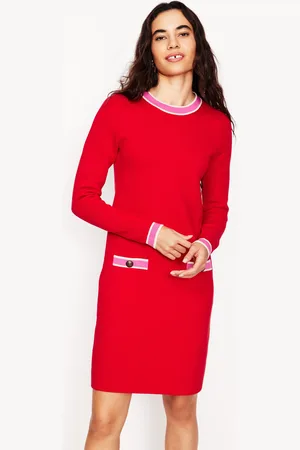 Boden Holly Knitted Shift Dress-Poppy Red Female