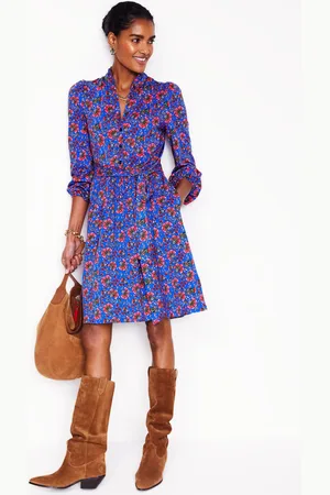 Boden Willow Frill Short Shirt Dress-Gallery Blue, Decorative Vine Female