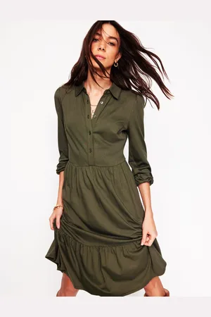 Boden Jemima Tiered Jersey Dress-Classic Khaki Female