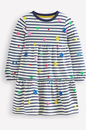 Boden Tiered Sweatshirt Dress-Navy/ Ivory Stripe Female