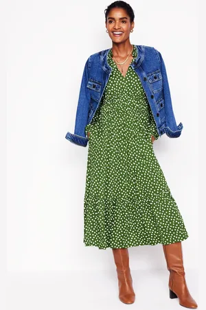 Boden Rosamund Jersey Midi Tea Dress-Paradise Green, Abstract Dot Female