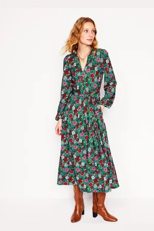 Boden Maeve Trim Jersey Midi Dress-Rich Emerald, Blossom Scatter Female