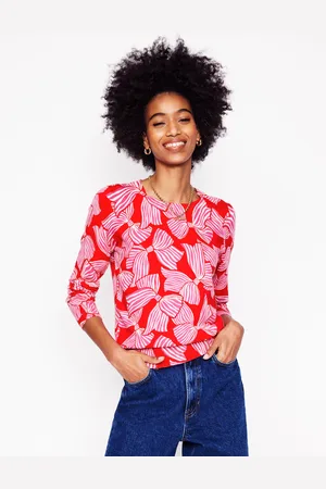 Boden Emilia Cotton Crew Jumper-Poppy Red, Bow Scatter Female