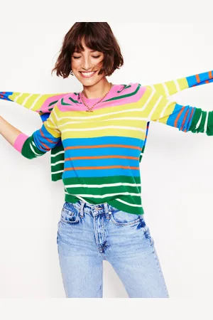 Boden Eva Cashmere Crew Neck Jumper-Green, Pink, Bright Blue Multi Female