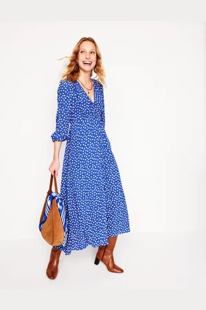 Boden Cynthia Button Tea Dress-Bright Blue, Abstract Dot Female