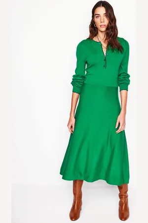 Boden Scallop Henley Knitted Dress-Rich Emerald Female