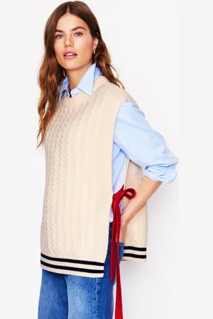Boden Cable Knit Wool Tabard-Warm Ivory Female
