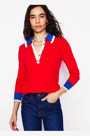 Boden Cotton-Blend Frill Jumper-Poppy Red Female