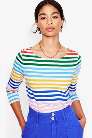 Boden Ella Long Sleeve Breton-Banded Rainbow Stripe Female