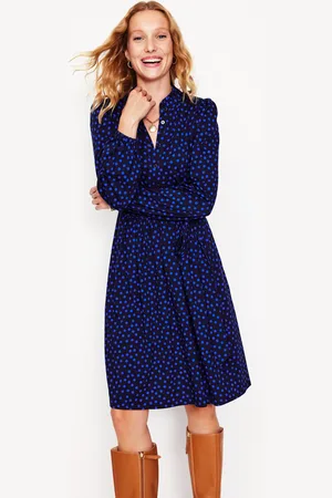 Boden Willow Frill Short Shirt Dress-French Navy, Abstract Dot Female