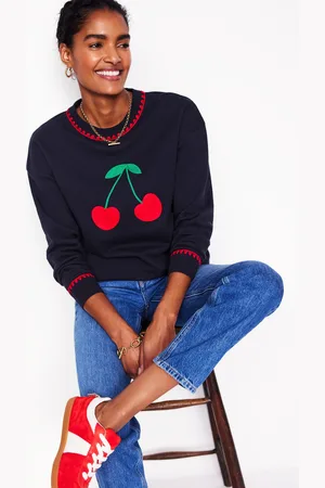 Boden Emi Embroidered Sweatshirt-Navy, Cherries Female