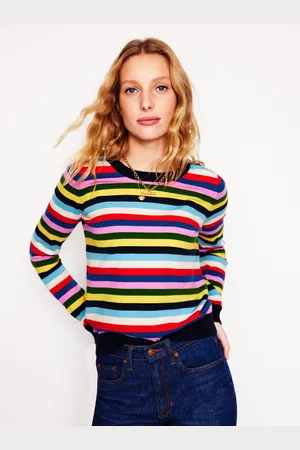 Boden Emilia Cotton Crew Jumper-Poppy Red, Blue Multi Female