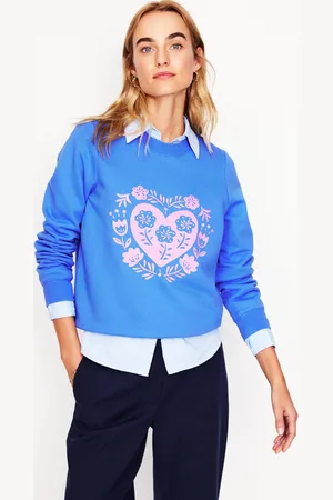 Boden Hannah Embroidered Sweatshirt-Peacock Plume Blue, Hearts Female