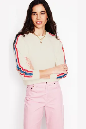 Boden Emi Crochet Sweatshirt-Ivory Female