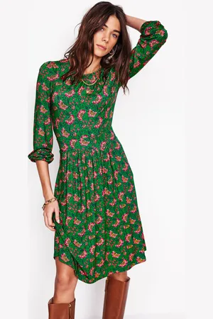 Boden Alexandra Blouson Jersey Dress-Paradise Green, Vine Female