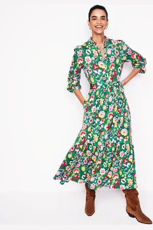 Boden Willow Tiered Jersey Dress-Forest Grass, Flourishing Vine Female