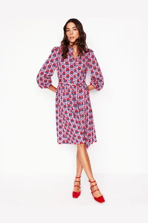 Boden Willow Frill Short Shirt Dress-Poppy Red, Daisy Bloom Geo Female