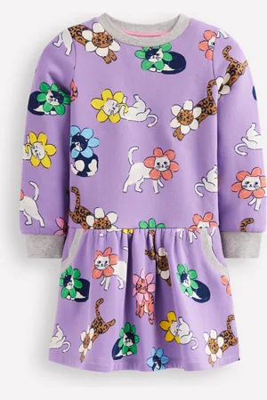 Boden Cosy Printed Sweatshirt Dress-Aster Purple Flower Cat Female