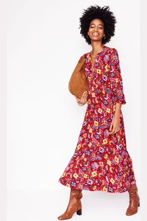Boden Ivy Smocked Midi Dress-Poppy Red, Oriental Paradise Female