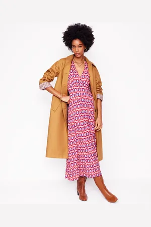 Boden Kristen Pleated Jersey Dress-High Risk Red, Ornate Blossom Female