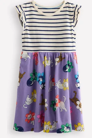 Boden Posie Frill Sleeve Dress-Aster Purple Flower Cat Female
