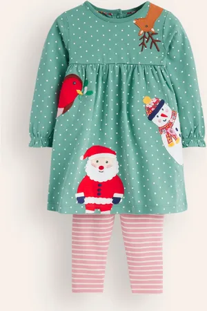 Boden Jersey Dress and Legging Set-Eucalyptus Pin Spot / Blush Female