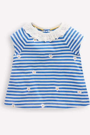 Boden Embroidered Jersey Top-Peacock Plume Blue/ Soft Ivory Female