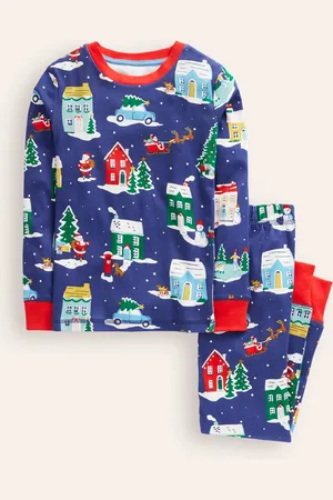Boden Snug Long John Pyjamas-Christmas Houses Male
