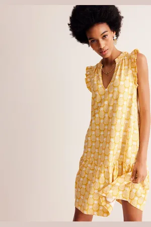 Boden Daisy Jersey Short Tier Dress-Ceylon Yellow, Pineapple Geo Female