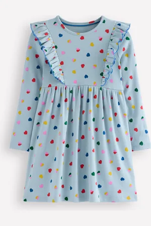 Boden Ruffle Rib Jersey Dress-Vintage Blue Confetti Heart Female