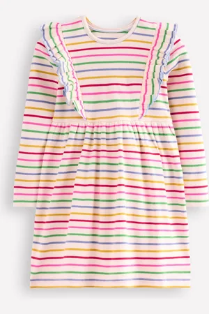 Boden Ruffle Rib Jersey Dress-Multi Rainbow Stripe Female