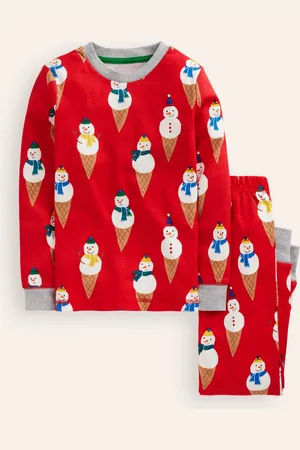 Boden Snug Glow-In-The-Dark Pyjamas-Poppy Red Snow Cones Male