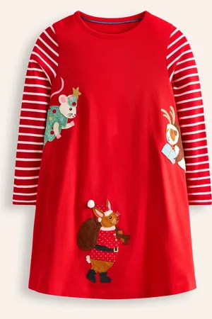 Boden Elsie Big Appliqué Dress-Poppy Red Peeping Friends Female