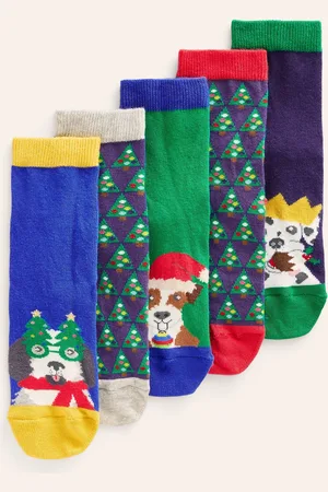Boden Socks 5 Pack-Multi Festive Dogs Male