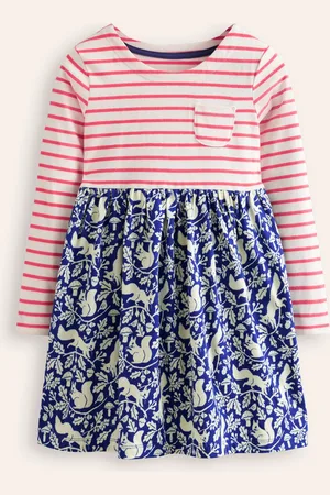 Boden Hotchpotch Jersey Dress-Sapphire Woodland Squirrel Female
