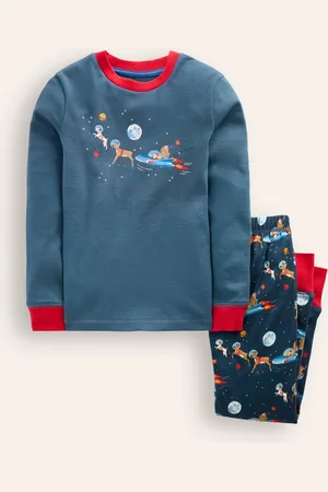 Boden Snug Long John Pyjamas-Robot Blue Space Santa Male