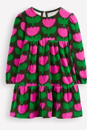 Boden Tiered Velour Dress-Classic Khaki Tulip Female