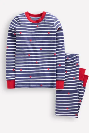 Boden Snug Long John Pyjamas-Navy Breton with Tiny Hearts Male