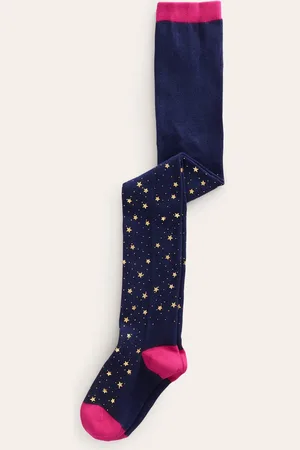 Boden Patterned Tights-Navy Foil Stars Female