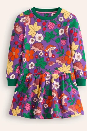 Boden Cosy Printed Sweatshirt Dress-Pansy Purple Hedgehogs Female